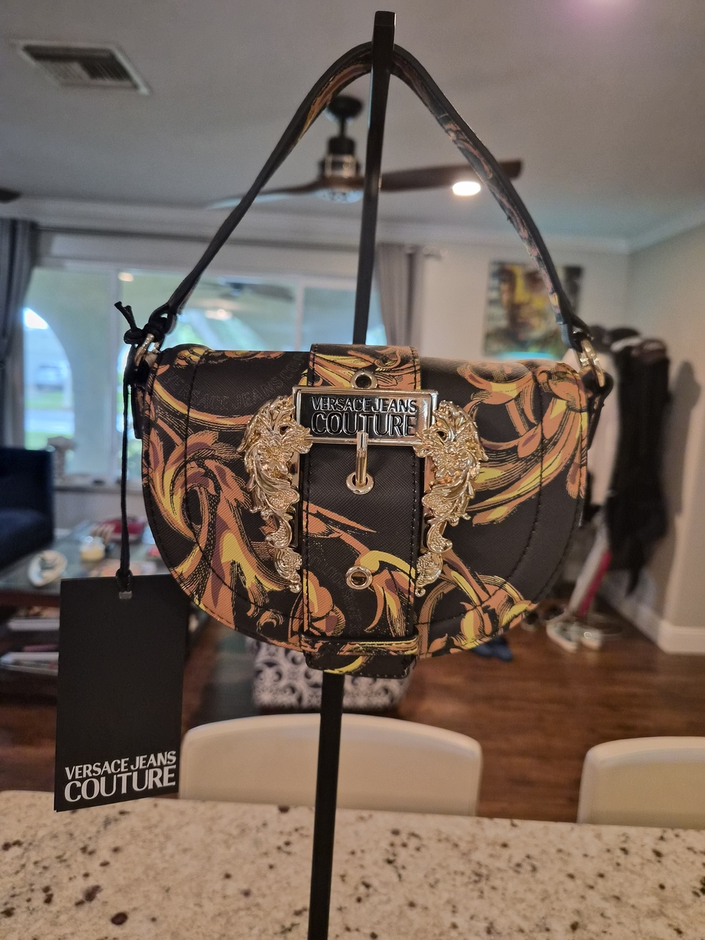 Versace Jeans Collection Black & Gold Baroque Shoulder Bag